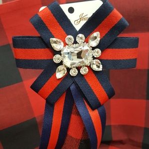 Rhinestone Crystal Ribbon Bow Brooch
